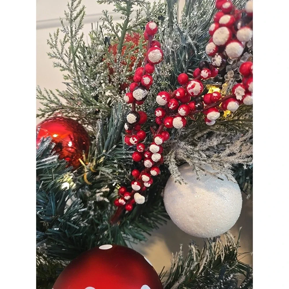 Valery Madelyn 24'' Pre-Lit Christmas Wreath for Front Door w Light Candy Cane